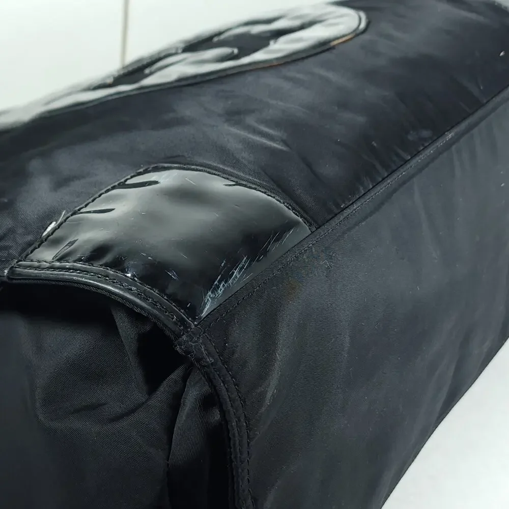 Tory Burch Ella Black Nylon Leather Trim Large Tote Bag Handbag